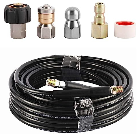 Cowhilan 15M High Pressure Drain Hose Kits Compatible with Karcher Series and Common Cleaning Machine, Tube Water Pipe Cleaning Kit, with 1/4 inch Adapters