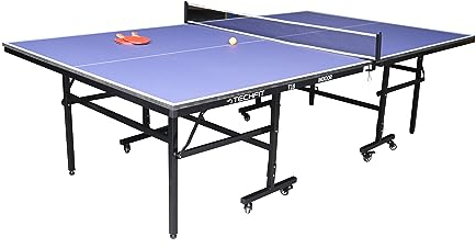 TechFit Tavolo da Ping Pong Professionale per Interni - Pieghevole da Interno con Inclinazione Unilaterale, Struttura Metallica Nera, Rete da 180 cm, Roti Silconate con Freni, 274x152,5x76 cm