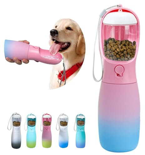 MITOCAPY Dog Water Bottle with Food Container, 19Oz Large Capacity Portable Dog Water Bowl Dispenser, Food Grade New Puppy Essentials & Chihuahua Dog Accessories for Hiking Walking Traveling