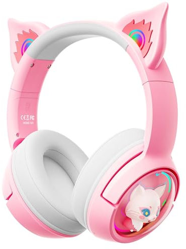 ONITOON Cute Cat Bluetooth Headphones,Wired & Wireless Headset Built in Mic, 60H Playtime LED Light Up Cat Ear for Girls Women School Gaming Compatible with Mobile Phones PC Tablet Laptop