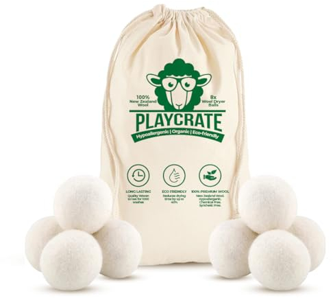 Wool Tumble Dryer Balls - 8 Pack Organic Laundry Fabric Softener - Reduce Drying Time, Wrinkles & Static Cling - 100% Hypoallergenic New Zealand Wool