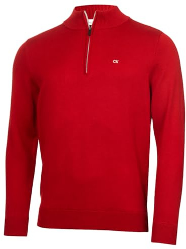Calvin Klein Mens Campus 1/2 Zip Sweater - Burgundy/Silver - XXXXXL