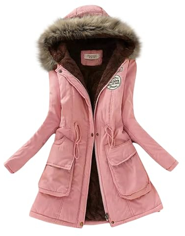 KONG JIMFAN Übergangsjacke Damen Herbst Kühlweste Regenponcho Damen Thermojacke Damen Fleecejacke Damen Skijacke Fahrradjacke Damen Winterjacke Lang Damen Trachtenjacke Damen(Light pink,L)