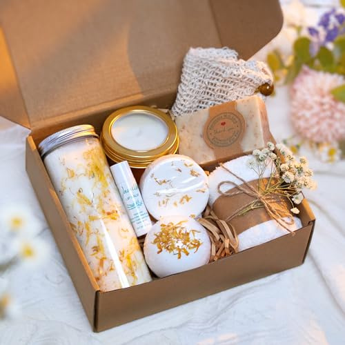 AbbyLou Natural Spa Gift Set for Women — 9 Piece Pamper Hamper with Soy Candle, Handmade Soap, Bath Bomb & Shower Steamers — Citrus & Vanilla — Birthday Gifts for Her