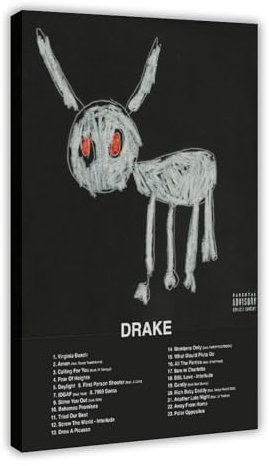 Drake – Musikalbum-Poster, Leinwand, Poster, Wandkunst, Dekordruck, Bild, Gemälde für Wohnzimmer, Schlafzimmer, Dekoration, Rahmenstil, 60 x 90 cm