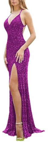KURFACE WSX427 - Vestido de fiesta sin mangas con cuello en V y hombros descubiertos para boda, fucsia, 36
