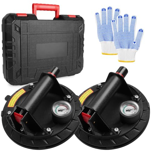 Flintronic Saugheber Fliesen mit Manometer, 8'' Vakuum Saugnapf Fliesenheber mit Werkzeugkasten, Saugheber Glasheber, Dreilagigen Gummi, Glassauger Plattenheber für Laminat, Glas, Marmor (Max. 200KG)