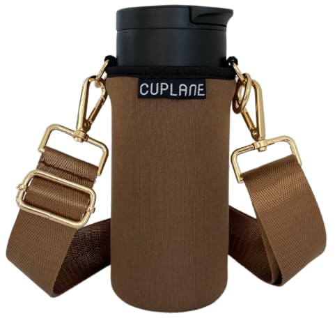 CUPLANE Cupholder To Go Becher zum Umhängen 3 teiliges Set braun Auslaufsicher 350 ml