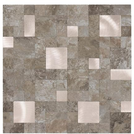 Dalsys Wandpaneele selbstklebend Steinoptik 1m², 11 Stück Beige Gold Wandverkleidung feuchtigskeitsbeständig, Premium Qualität für Bad und Küche, Quadrat Rechteck Form