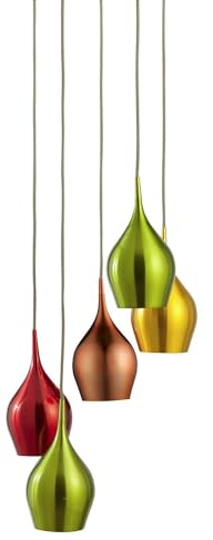 Licht-Erlebnisse Pendelleuchte Glas Schirme Bunt Ø 30 cm H: max. 1,6 cm verstellbar 5-flammig E14 Retro Design Hängelampe Wohnzimmer Hängeleuchte Esstisch