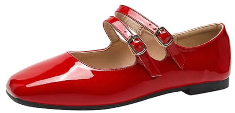 Minetom Donna Ragazza Mary Jane Confortevole Scarpe Basse Eleganti Sera Festa Ballerine con Fibbia A Rosso 37 EU