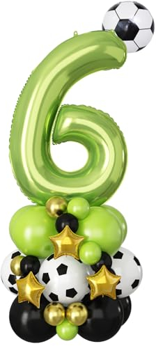 40 Zoll Luftballons 6. Geburtstag Grün Fußball Zahlen 6 Folienballon Groß Football Sechs Digit Luftballons Deko XXL 6 Jahr Alt Helium Luftballons für Junge 6th Party Sport Weltmeisterschaft Dekoration