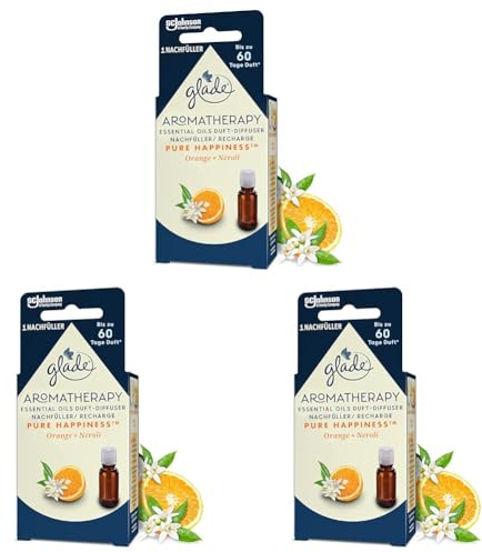 Glade Aromatherapy Essential Oils Duft-Diffuser Nachfüller, Pure Happiness, Orange + Neroli, Aroma Diffuser, 17,4ml (Packung mit 3)