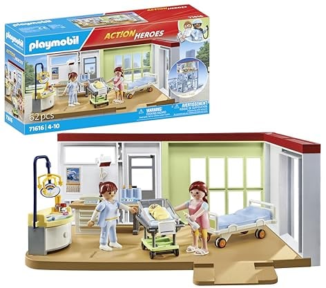Playmobil 71616 Chambre de maternité - Action Heroes - Comprend Deux Personnages, Un bébé et de Nombreux Accessoires - Dès 4 Ans