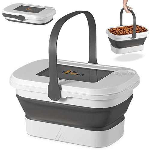 The FlexiNest Small Dog Food Storage Container with Handle - Portable Collapsible Dog Biscuit Container, Multipurpose Space Saving Foldable Design