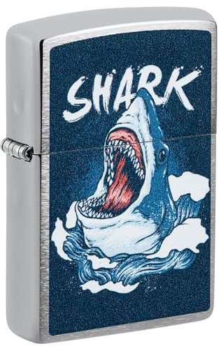 Zippo Lighter: Shark Design - Brushed Chrome 46075