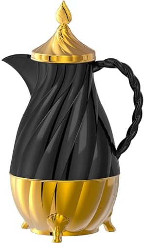 kaixiaochai Arabic Style Thermal Carafe,Middle Eastern Coffee Tea Hot Cold Water Vacuum Insulated Thermos Flasks Kettle Glass liner (Black)
