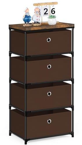 LIANTRAL Kommode mit 4 Schubladen, Stoffkommode, Aufbewahrungs-Turm, große Kapazität, Kommode, Schrank-Organizer-Einheit für Schlafzimmer, Flur, Eingangsbereich, Wohnheim, Braun