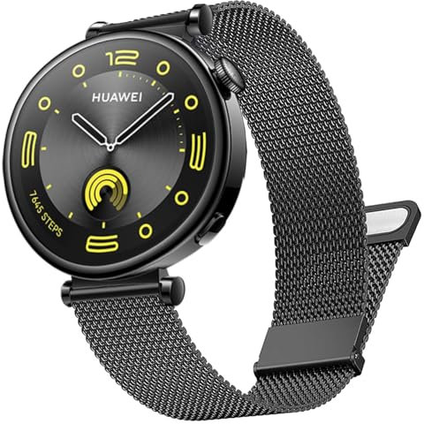 DEALELE Strap Compatible with Huawei Watch GT4 41mm / Garmin Venu 3S / Forerunner 265S/255S / Fossil Women's Gen 6, 18mm Stainless steel Metal Milanese Mesh Replacement Bands for Women Men, Black
