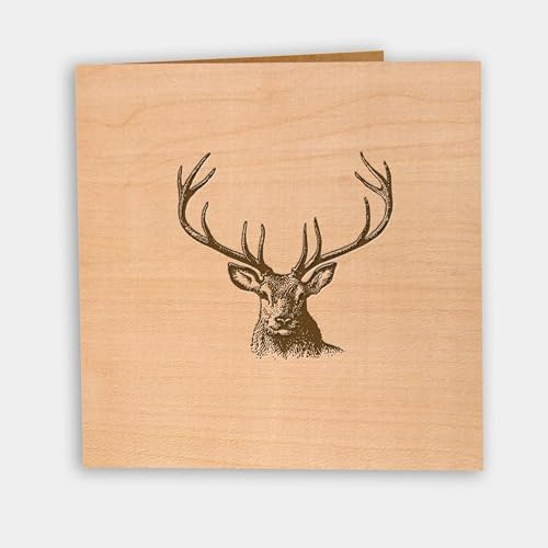 Original Holzgrusskarte – Geburtstagskarte Jäger, Jägerin, Förster - Hirschkopf – einzigartige Grußkarte, Glückwunschkarte Jäger, Gratulation, Geschenkideen für Jäger
