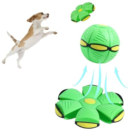 Pet Toy Flying Saucer, Decompression Deformation Foot Stomp Light-Emitting Venting Stomp Ball for Dogs & Cats (Green, 3 Lights)