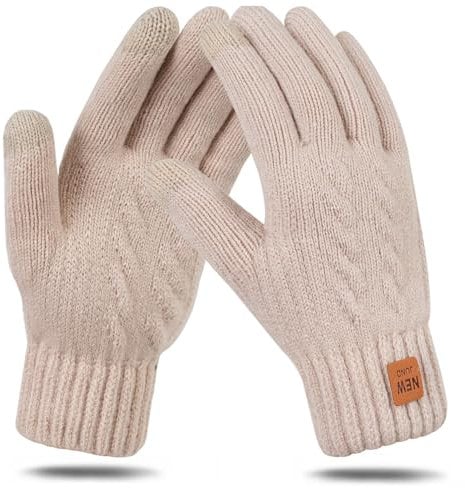 TESELOR Winterhandschuhe damen Touchscreen Strickhandschuhe Winter Warme Handschuhe Verdickt Thermo Damenhandschuhe für Radfahren Outdoor (weiß)