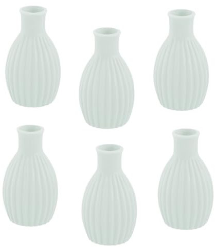 Mini Vase (6 STK.) Blumenvasen für die Tisch-Deko zur Hochzeit Taufe Konfirmation & Kommunion aus Keramik Farbe: Salbei grün Höhe 8,5cm