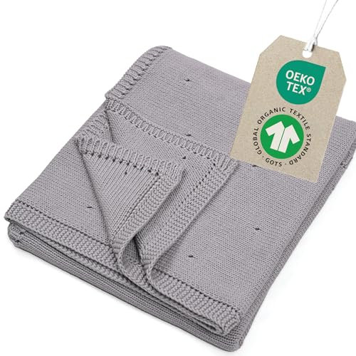 Merle Toys® Premium Babydecke Baumwolle, 100% Bio - GOTS & Oeko-TEX Zertifizierte Strickdecke, Baby Decke Neugeborenen, Kuscheldecke Baby, Blanket Newborn Cotton, Babydecke Bio Baumwolle, Grau
