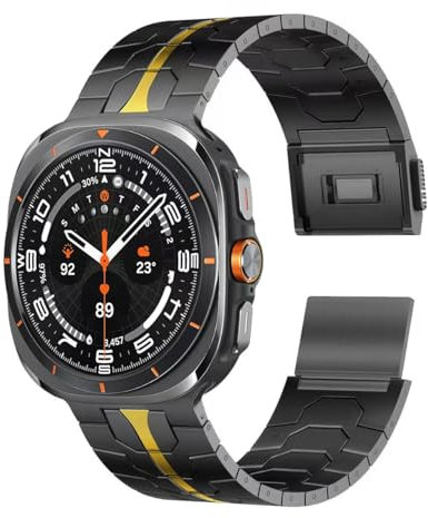 synsing Cinturino magnetico in titanio per Samsung Galaxy Watch 7 Ultra da 47 mm, cinturino senza coperchio con fibbia integrata, accessorio di ricambio per Galaxy Watch 7 Ultra (2024), 47 mm, nero