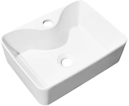 MAISINK Fregadero rectangular de cerámica blanca de 16 x 12 pulgadas, lavabo de baño sobre encimera pequeño