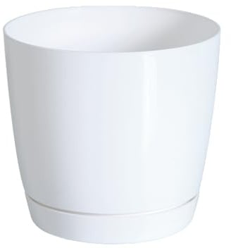 DIKEL Maceta de 28 cm, altura 26 cm, maceta de plástico con superficie brillante, maceta de estilo minimalista moderno para una decoración elegante, color blanco