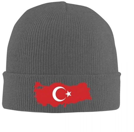 HZCRAES Beanie-Mütze Für Herren – Fisherman Trawler Beanie-Mütze Mit Türkischem Flaggendruck, Gestrickte Wintermütze Mit Bündchen, Slouch-Beanie, Warme Beanie-Kappe, Geschenke Für Männer, Dunkelgrau,