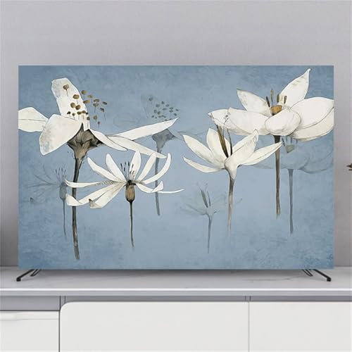 Hixingo Cubierta Antipolvo TV, Patrón Flor 3D Cubierta Television Funda para Televisor Universal Elástico Cubierta de TV Protector TV Protector de Televisión (40-43inch,Flor Blanca A)
