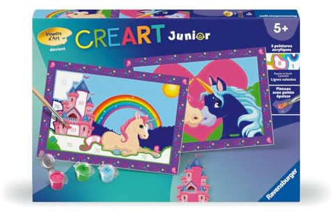 Ravensburger – CreArt Junior – Numéro d'art – Licornes – Kit de Peinture par numéros – Dès 5 Ans – 25799