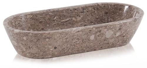 Radicaln Cuencos de masa de mármol para decoración, 25,4 cm, hechos a mano, cuenco ovalado y cuenco para caramelos para decoración de mesa de comedor, ideal para mesa de entrada