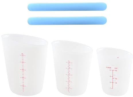 3 Stück Silikon-Messbecher, 2 Stück Silikon-Rührstäbchen, Durchscheinende Messbecher Mit Graduierung, Epoxidharz-Mischbecher, Requisiten Für Wissenschaftliche Experimente