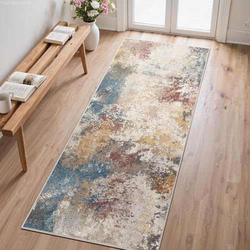 GENIMO Washable Bedroom Runner Rug 80x150cm - Soft Short Pile Non-Slip Carpet, Durable, Easy Clean Rug for Hallway, Bedroom (Mixed Colors)