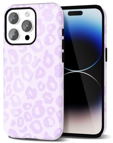 Svanove Cheetah Print Phone Case for iPhone 14 Pro, Girly Cute Leopard Case for Women, Luxury Trendy Retro Cool Animal Print Design, Aesthetic Pattern Y2k Hard Shell Plastic Cover, Purple Lilac