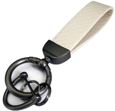 HLTTXS Porte Clés de Voiture en Cuir pour Audi B6 B7 D3 D4 D5 D6 A6 S4 8K A5 8T Q2 Q3 Q5 8R S Line, avec Anneau en D Anti Perte (2 Porte Clés et 1 Tournevis),B/White