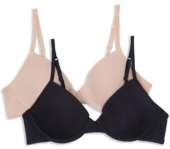 Hanes Girls' Molded Underwire Bra 2 Pack, Black/Nude, 32A