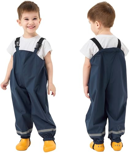 Fewlby Waterproof Trousers Kids Rain Trousers Waterproof Bib Overalls Boys Girls Rain Dungarees Wind and Waterproof Mud Pants Toddler Outdoor Rainwear with Reflective Strips