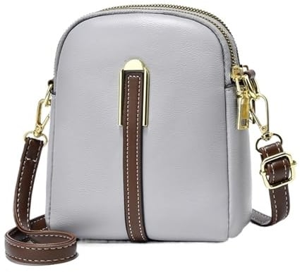 Umhängetasche for Geld, Handy, Geldbörse for Damen, einfarbig, PU-Leder, kleine, Handtasche mit Mehreren Reißverschlüssen, Clutch(J Gray)
