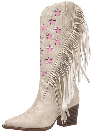 Stivali da Donna,Stivali Texani Donna Invernali 43 Casual Western Scarpe di Media Altezza Cowboy Stivaletto con Plateau Lunghi Texani Stivaletti Traforati