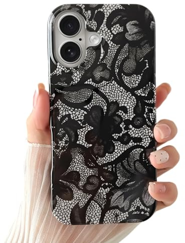 SmoBea for iPhone 16 Case Lace Phone Case Phone Case Soft TPU Slim Shockproof Phone Cover for Women Girls Beautiful and Stylish,Black