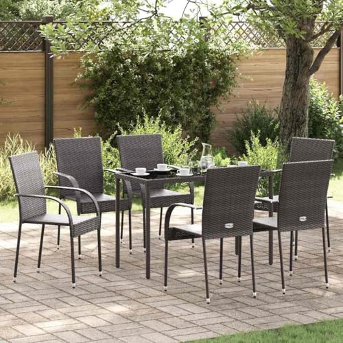 Holamys Stapelbare Gartenstühle, 6 STK., Poly Rattan Braun, 55,5x53,5x95 cm, wetterfest, für Terrasse, Balkon, Essbereich, Bequeme Outdoor Stühle