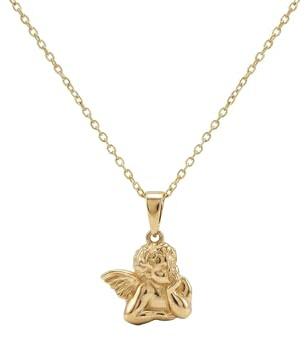 Suzan Gold® 375 Echtgold Kette Damen mit Engel Anhänger symbolisch elegant spirituell wasserfest – AngelGuard