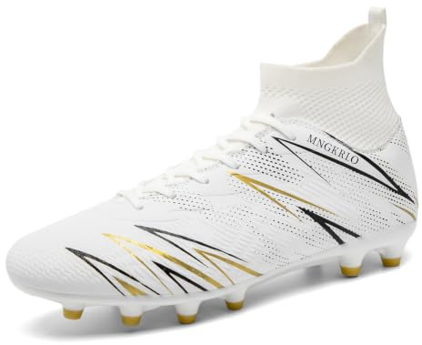 LAZAZAFI Men's Football Boots High Tops Cleats Soccer Shoes White UK6.5