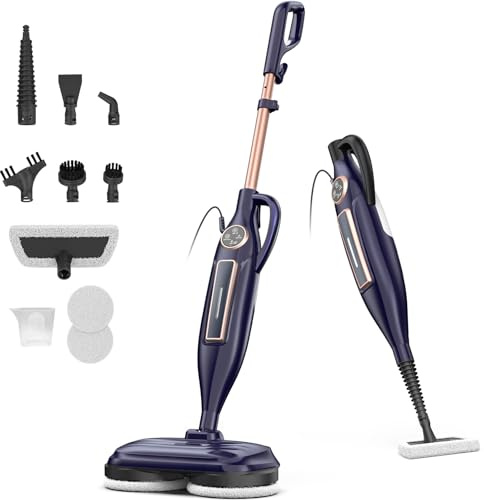 Nettoyeur Vapeur, Balai Vapeur Nettoyeur avec Tampons Rotatifs 8 en 1, Chauffe rapide en 15 secondes, 1200W Vaporetto laveur vapeur légère/3 modes de vapeur/éclairage LED pour différents types de sols