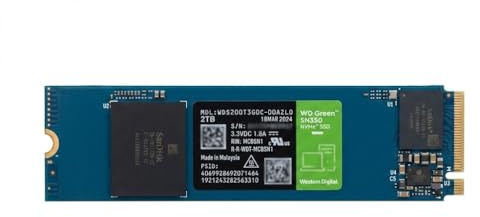 WD Green SN350 2TB NVMe SSD Internes Solid State Drive für Laptop und Desktop, M.2 2280 PCIe Gen3 x4, bis zu 3200 MB/s, schneller Boot, zuverlässiges Speicher-Upgrade für den täglichen PC-Gebrauch