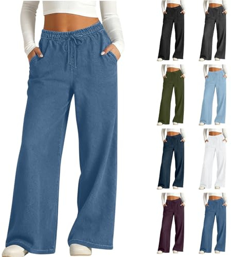 Wide Leg Jeans for Women High Waisted Pull on Stretchy Baggy Trouser Trendy Ladies Jeans Casual Loose Straight Leg Denim Pants with Pockets Boyfriend Denim Work Everyday Wear